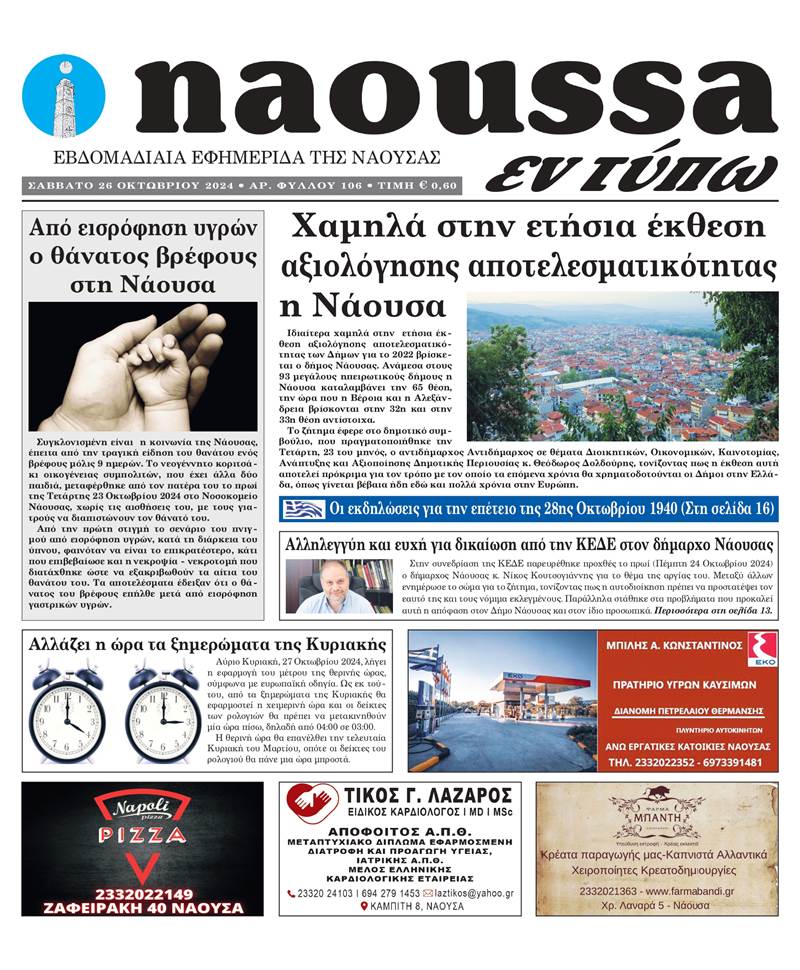 Κυκλοφόρησε το 106o φύλλο της εφημερίδας inaoussa εν τύπω 