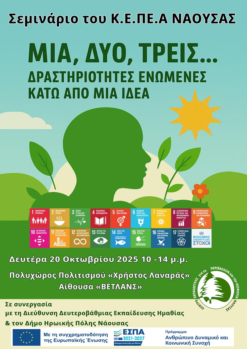 Επιμορφωτικό σεμινάριο για τους εκπαιδευτικούς του Νομού Ημαθίας με τίτλο:«Μία, δύο, τρεις… δραστηριότητες ενωμένες κάτω από μία ιδέα»