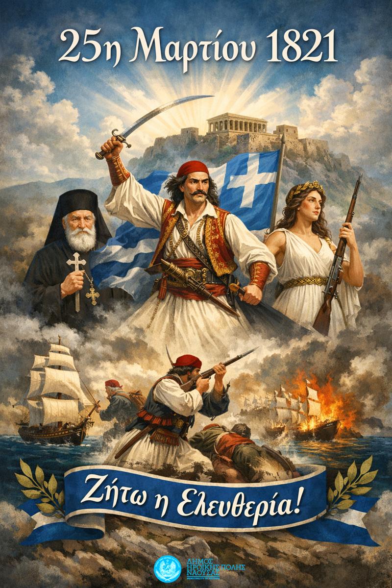 Το πρόγραμμα εορτασμού της Εθνικής Επετείου της 25ης Μαρτίου 1821 στη Νάουσα 